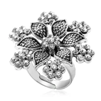 vintage oxidized big rings for women bohemian handamde antique silver color flower middle finger rings party jewelry adjustable