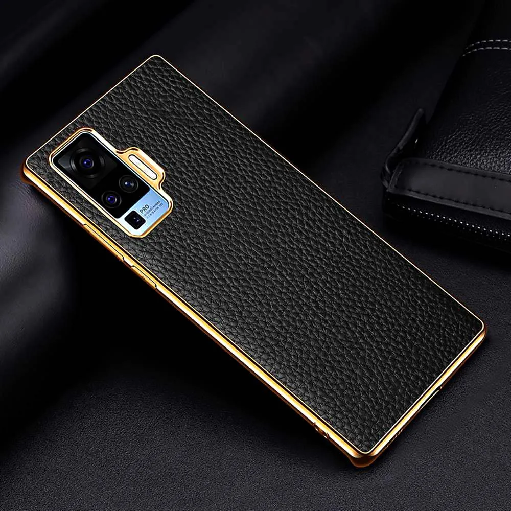 

Genuine Leather Case For Vivo X50 Pro Cases Cover Real Leather & Electroplate Etui Coque For Vivo X50 X50Pro Cases Luxury Fundas