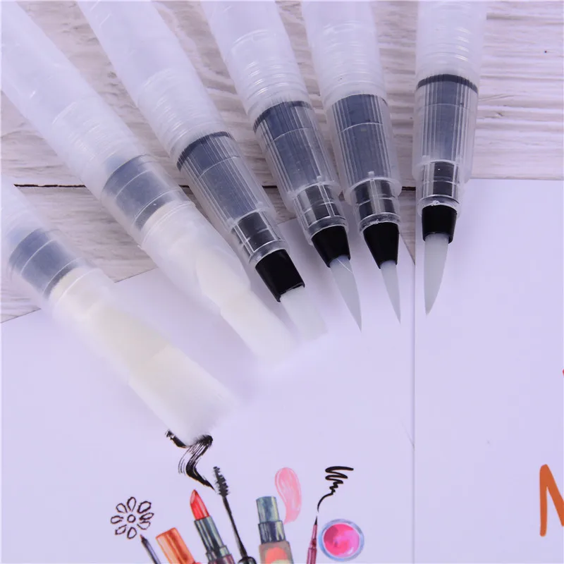 

6pcs/set Water Brush Ink Pen Refillable for Color Drawing Painting Illustration and Calligraphy School Stationery