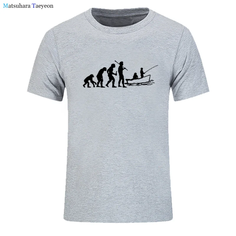 

Funny Evolution Fish Tshirt Summer New T-shirts Large Size O-Neck Cotton Fishinger T-Shirt Short Sleeve Tops Men Clothing Tee