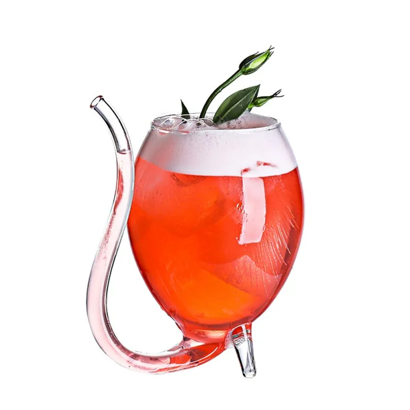 

300Ml Red Wine Glass Cups Creative Devil Whiskey Glass Transparent Cup Heat Resistant Sucking Juice Milk Drinking Tube Straw Cup