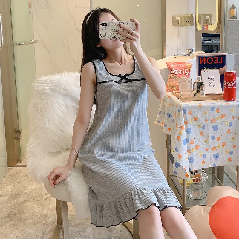 

Sling nightdress female summer mid-length sweet and lovely large size loose net red vest pajamas princess style home service