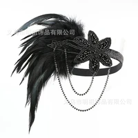 retro style black feather hair accessories diamond tassel chain feather head edging headband accessories