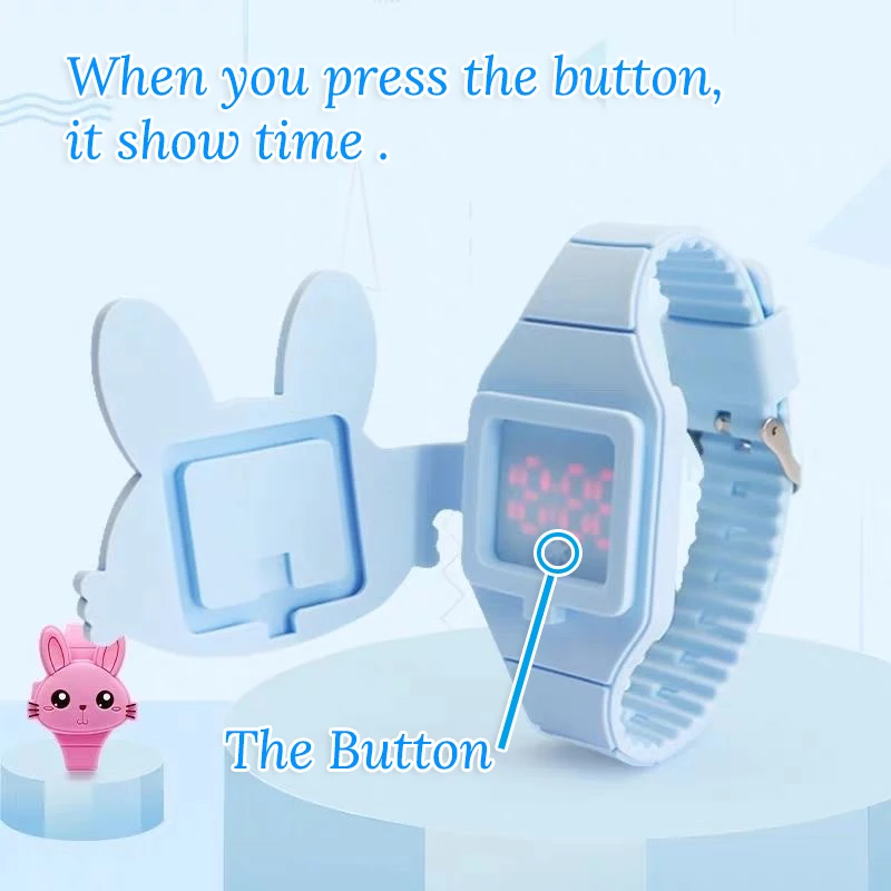 Часы Детские Мультяшные с милым Кроликом силиконовые электронные откидной