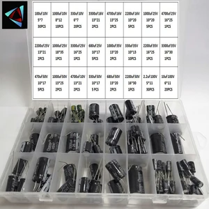 Алюминиевый электролитический конденсатор 10V100UF-100V10UF, 165 шт.лот, 2,2 мкФ 3300 мкФ Ф, 24 значения, 10-100 в, смешанный набор и коробка для хранения