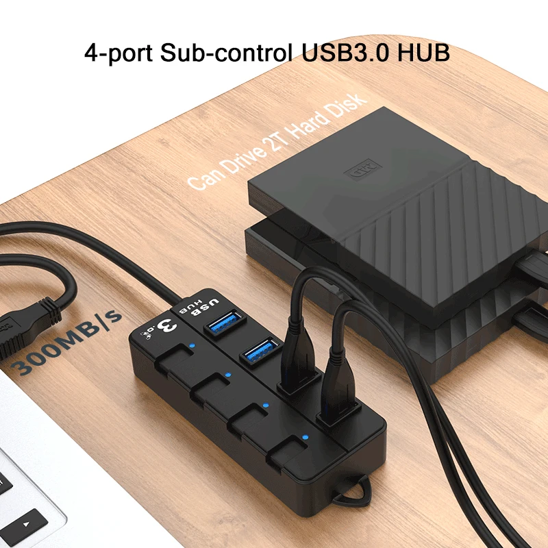 4-портовый концентратор USB 3 0 с дополнительным управлением 30/60/120 см Кабель