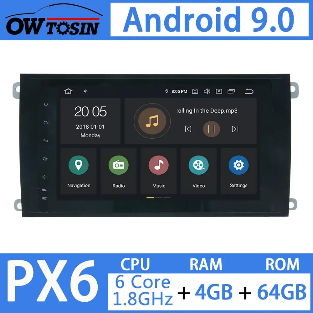 Автомобильный мультимедийный плеер 8 &quotAndroid 9 0 PX6 4 Гб ОЗУ + 64 ПЗУ для Porsche Cayenne 2002-2009