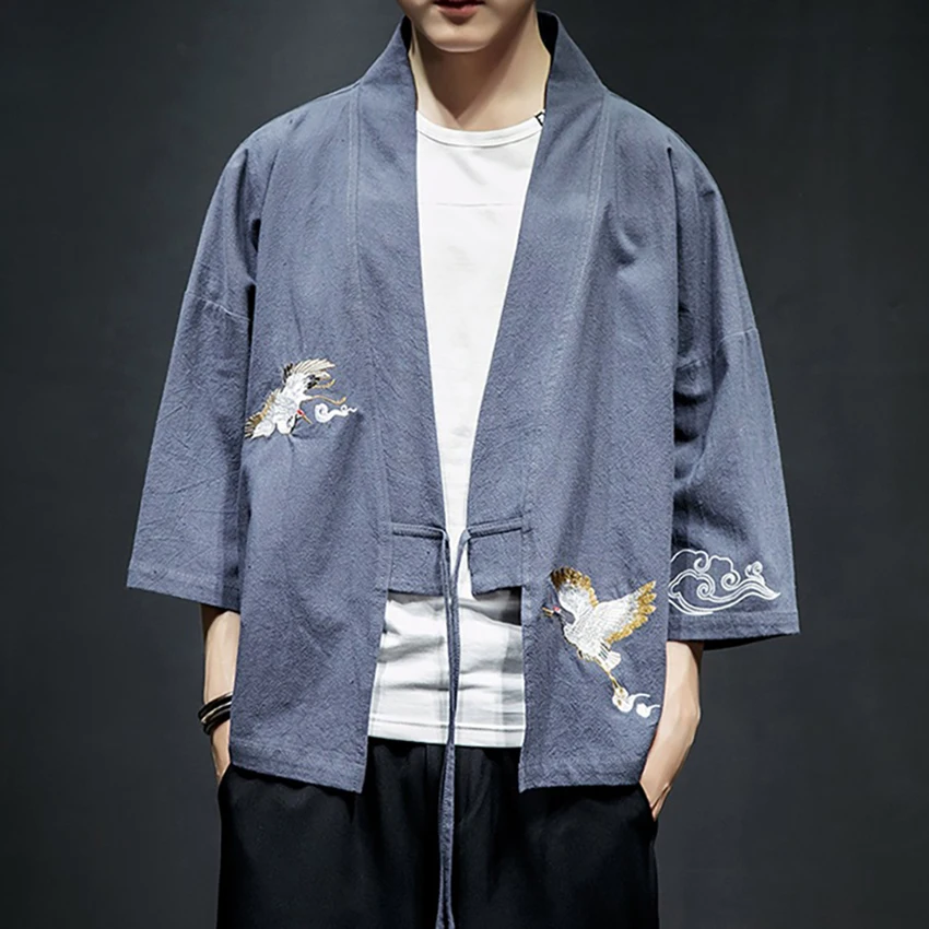 Haori Crane вышивка новости японский стиль азиатская одежда винтажная традиционная одежда для мужчин и женщин плюс размер Самурай