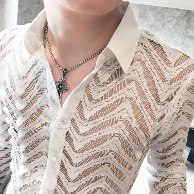 Рубашка Camisa hombre, простроченная полосатая рубашка, прозрачная рубашка для мужчин, Chemise Homme Marque, роскошная летняя рубашка с короткими рукавами
