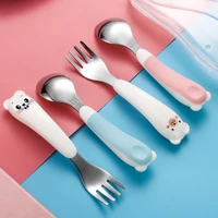 tableware set children utensil stainless steel toddler infant food feeding spoon fork sets cutlery cartoon dinnerware