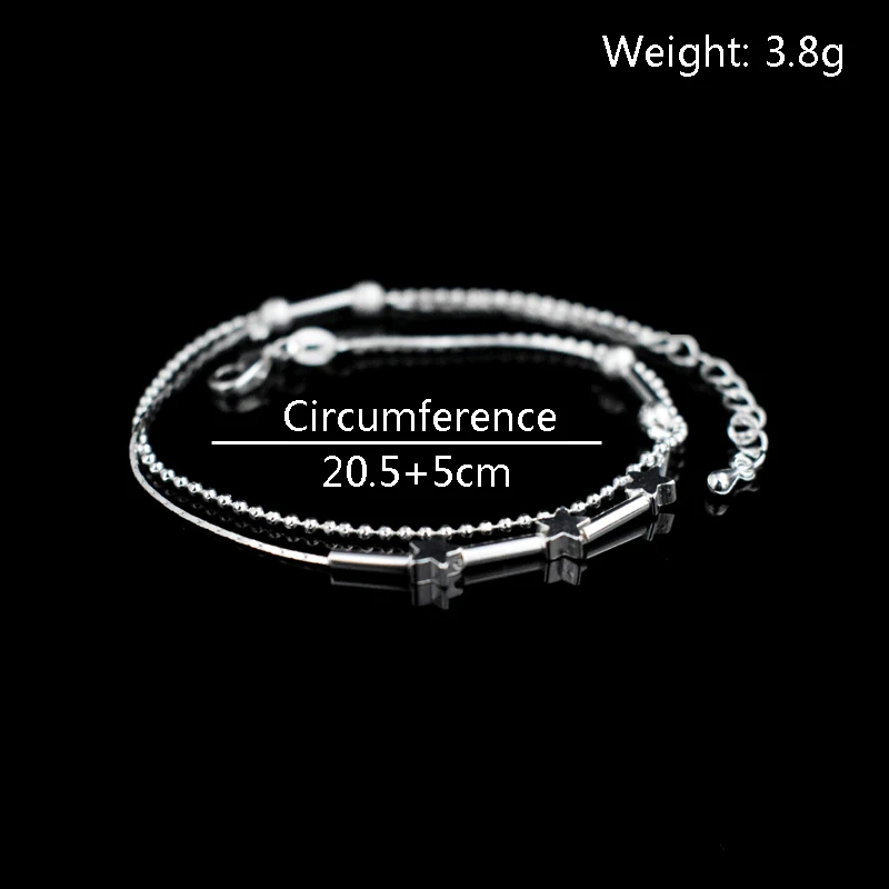 Браслеты на ногу женские из серебра 925 пробы двухслойные анклеты-цепочки со