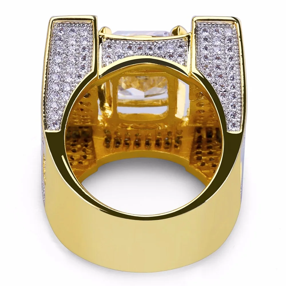

Hip Hop Cubic Zirconia Ring Band Ice Out Bling Golden Big Wide Gold Rapper Punk Geometric Men Hiphop Square CZ Jewelry Anillo