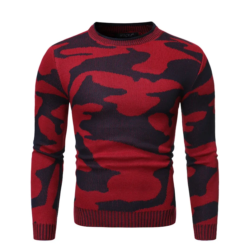 

High Quality Fashion Men Camouflage Slim Fit Mock Neck Pullover Wool Sweater