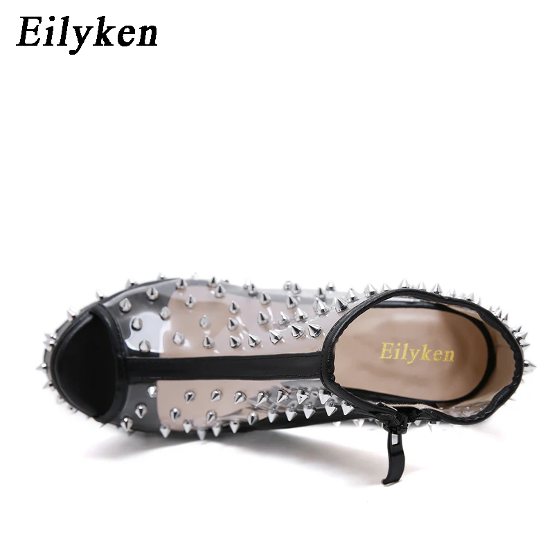 Eilyken/Модные женские босоножки; обувь на платформе; женские босоножки на танкетке с молнией и заклепками из прозрачного ПВХ; черные туфли с открытым носком на высоком каблуке