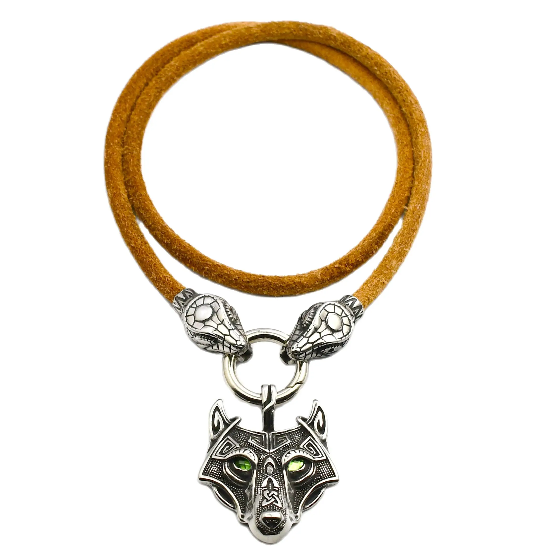 

Men Wolf Head Pendant Necklace Viking Snake Head Leather Chain Odin Warrior Crow Stainless Steel Pendant Necklace Viking Jewelry