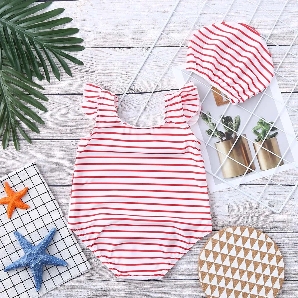 Купальный костюм для маленьких девочек цельный купальный в полоску с рисунком