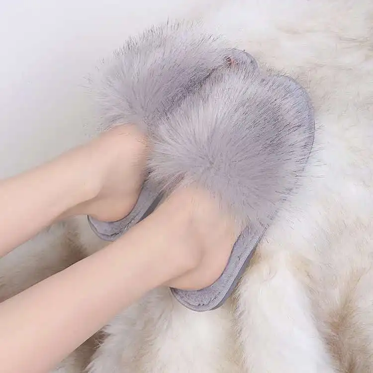 Women Slippers Winter Shoes Flat Sweet Home Slippers Woman Indoor Fur Warm Soft Slip On Black Pink Grey Female Slipper