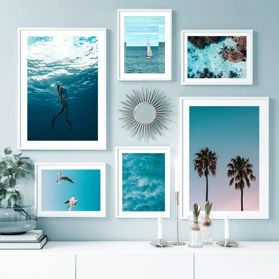 

Ocean Girl Sandy Beach Palm Tree Turtle Wall Art Canvas Painting Nordic Posters And Prints Wall Pictures For Living Room Decor