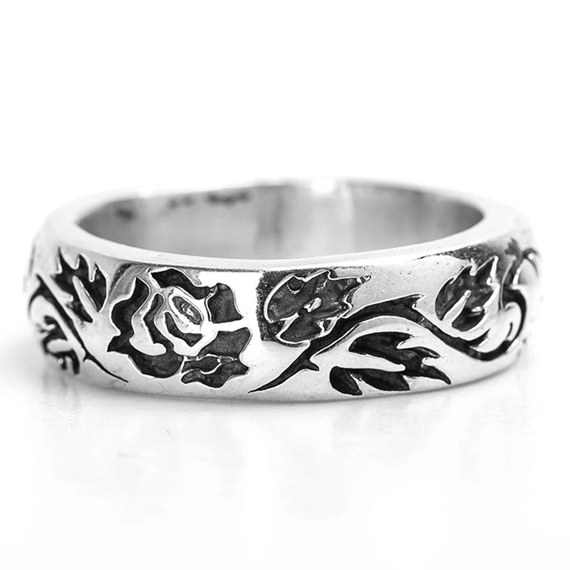 1 шт. винтажное покрытие 925 тайское серебряное кольцо резьба черная Роза Кольцо