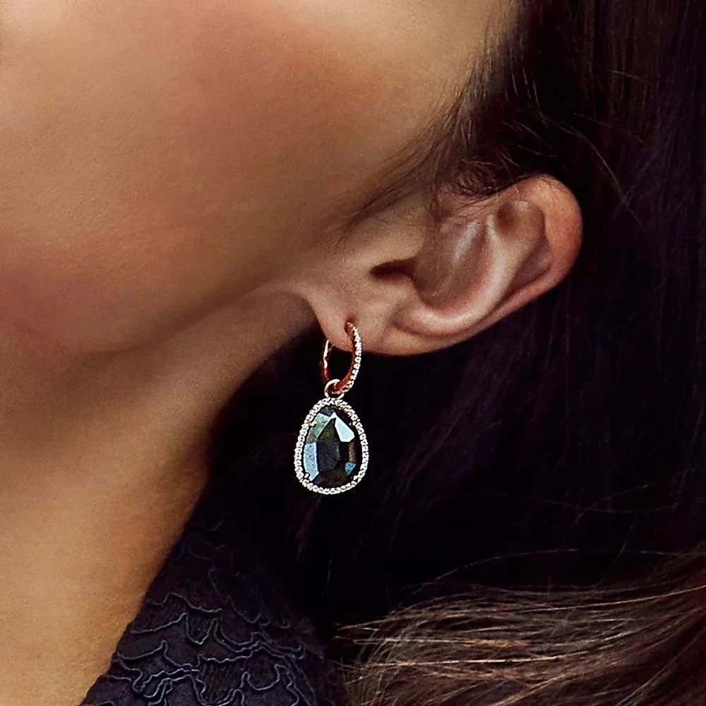 Модный шарм копия 1:1 Реплика розовое золото черный гематит падение серьги в паре