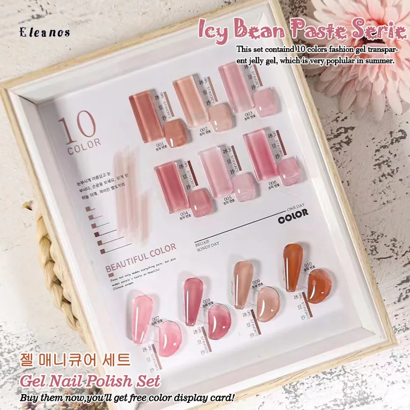 Eleanos 10pcs Gel Nail Polish Set Semi-permanent Nude Pink Jelly Gel Polish All For Manicure UV LED Gel Nail  Art Need Base Coat