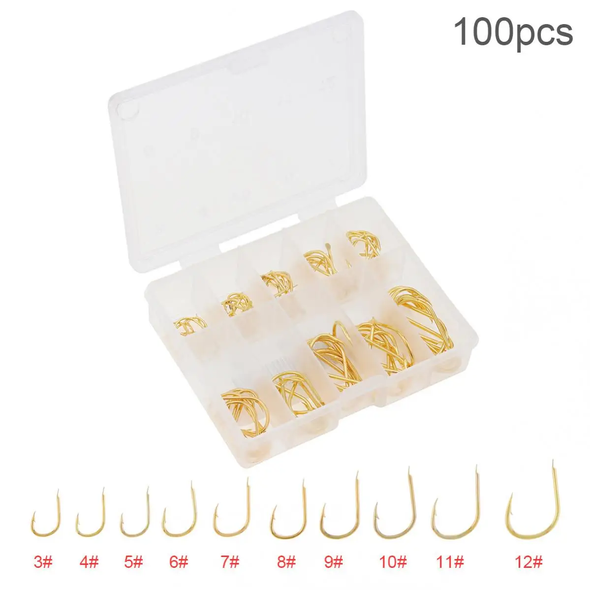 

100Pcs/lot High Carbon Steel Gold Carp Fishing Hook 3#-12# Fishhooks Durable Pesca Jig Head Sharpened Ultrapoint Fishing Hookset