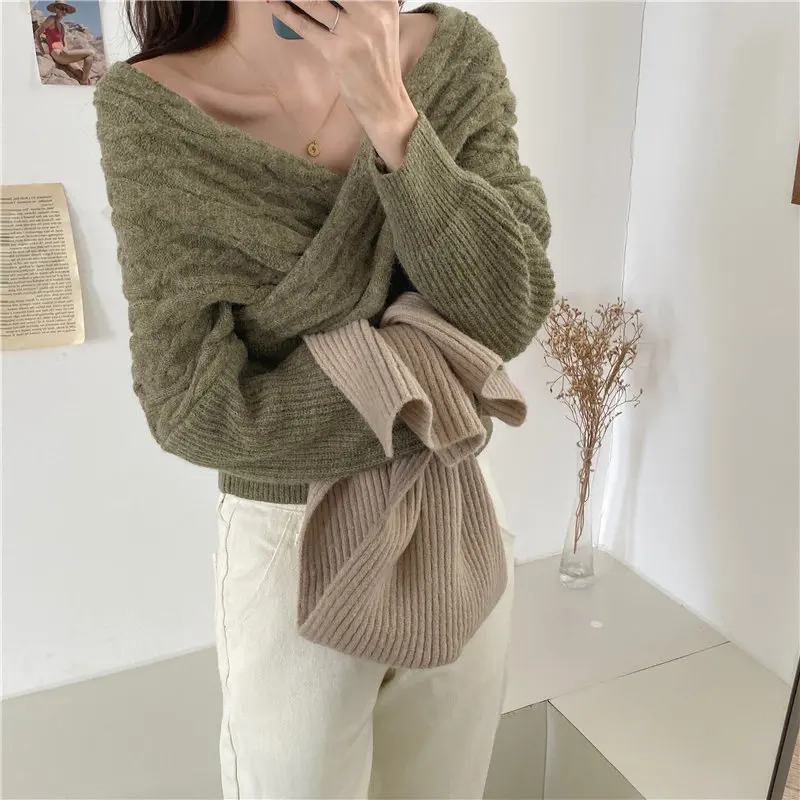 

HziriP Casual Twisted V-Neck Autumn Hot Knitted Basic All-Match Girls Office Lady Women Vintage Pullovers Slender Sweaters