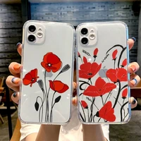 poppy flower bloom phone case transparent for iphone 13 12 11 mini pro x xr xs max 6 6s 7 8 plus se cover coque