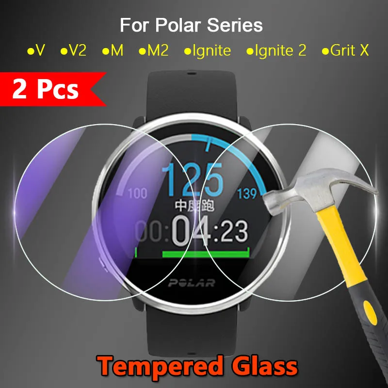 

2Pcs For Polar Ignite 2 Vantage M2 M V V2 Unite Grit X M200 HD Clear / Anti Purple Light 9H Tempered Glass Screen Protector Film