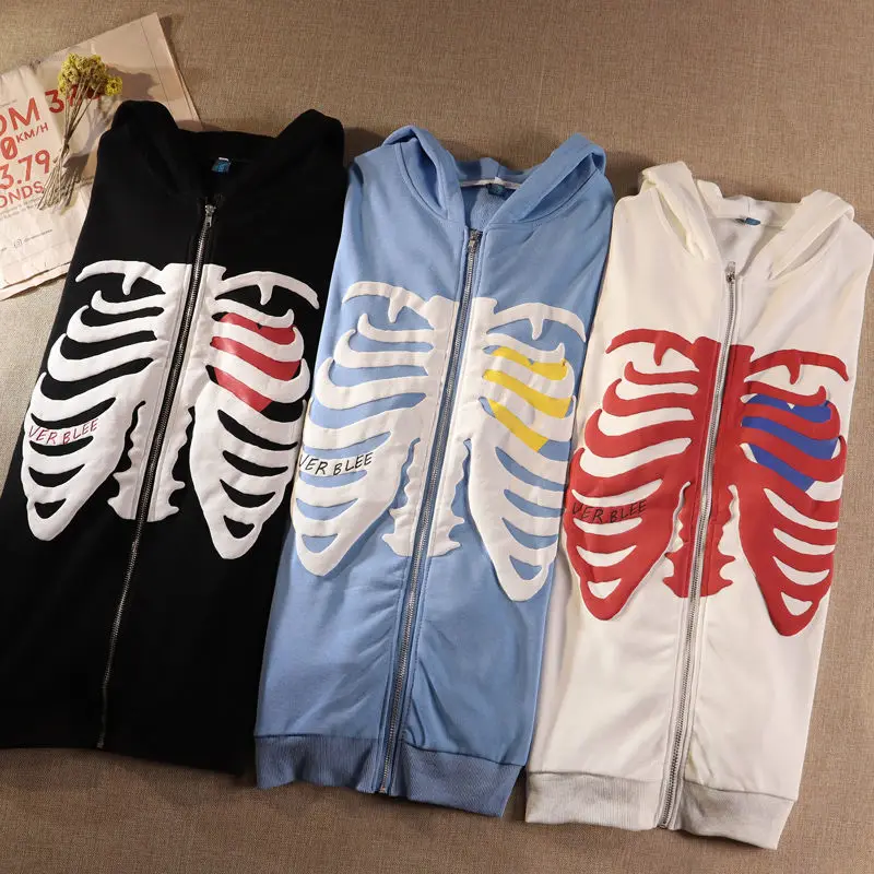 

Y2K Zip-up Skull Print Anime Goth Grunge Hooded Jacket hip-hop women sweatshirts Kawaii Hoodies Grunge Oversized hoodie худи