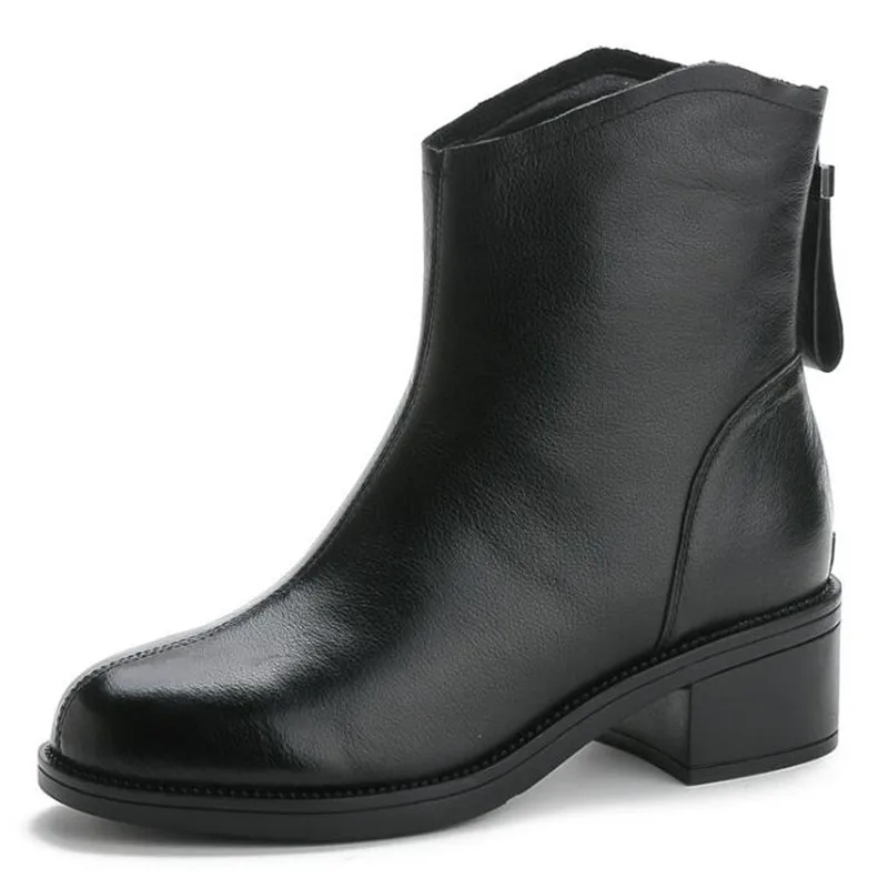 

Women's Ladies Shoes Boots Botas Heels Knee High Bling Black Zipper Winter Warm Plush Fur Cow Genuine Leather Mid Calf boots