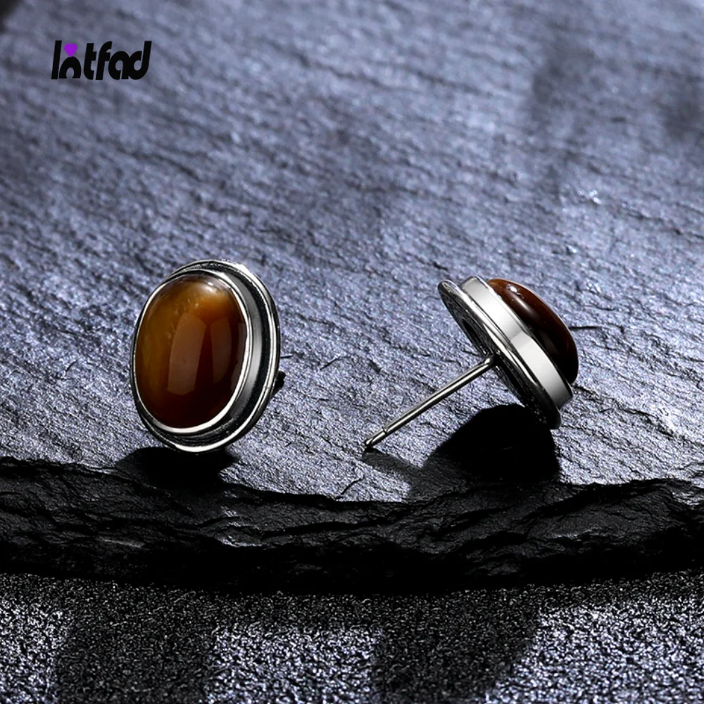 

Natural 8x10MM Tiger's Eye Stud Earring Sterling Silver 925 Earrings for Women Simple Vintage New Style Rhodochrosite Jewelry