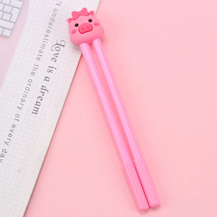 pink pig 2 шт./пара ленивый штраф ручка 0,5 мм, принт с героями мультфильмов Kawaii, Животные записи пара гелевая ручка школы и офиса письменные принадлежности Канцтовары для студентов - Цвет: pink pig