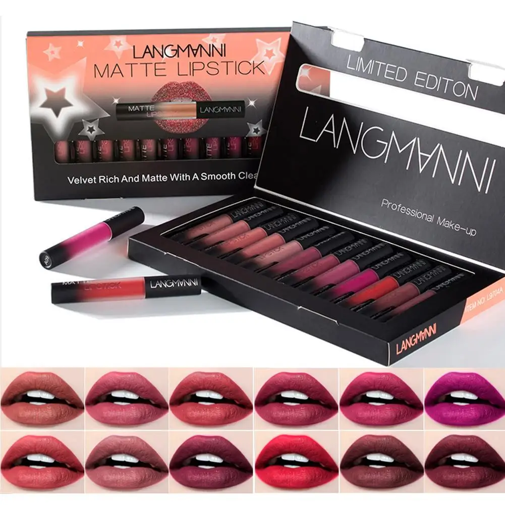 

12 PCS/Set Matte Liquid Lipstick Set Non-stick Colorfast Lip Gloss Makeup For Women Cosmetic Kit