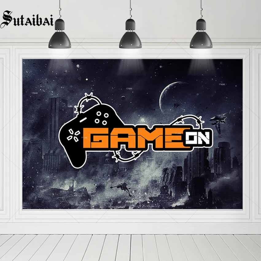 

Детская игра для мальчиков на темативечерние фон ночной город геймпад для игр Фотография Студия баннер фотозона