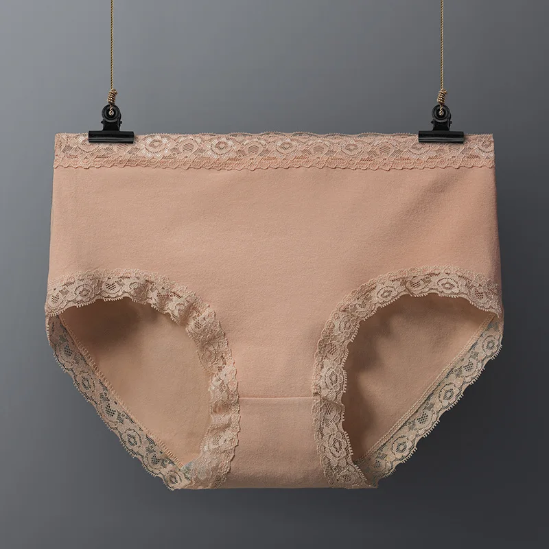 

4pcs L~2XL Cotton Underwear Breathable Panties Antibacterial Briefs Women's Lace Lingerie Mid Waist Underpants Female Intimates