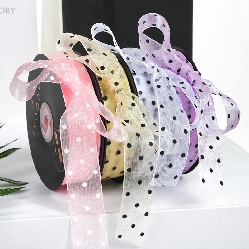 Новинка 45 метров Корейская пряжа в горошек Прозрачная Марля лента из органзы