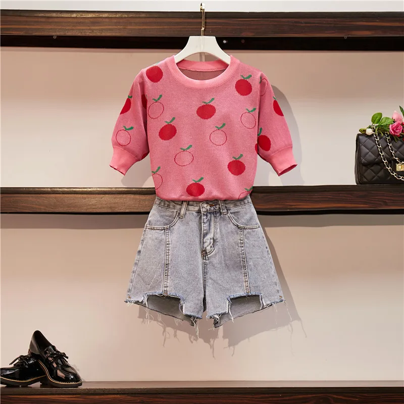 Женский комплект из двух предметов летний трикотажный жаккардовый свитер и