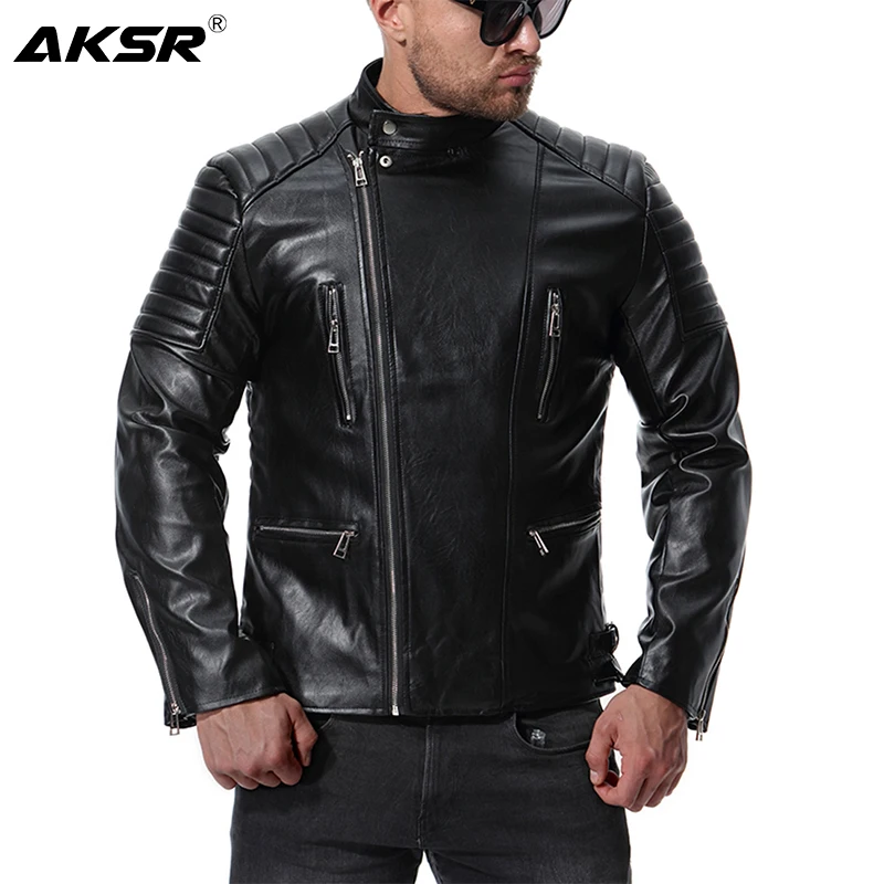 AKSR Мужские Модные Куртки из искусственной кожи, Зимние Повседневные теплые кожаные куртки для мужчин, брендовые облегающие мотоциклетные куртки, пальто