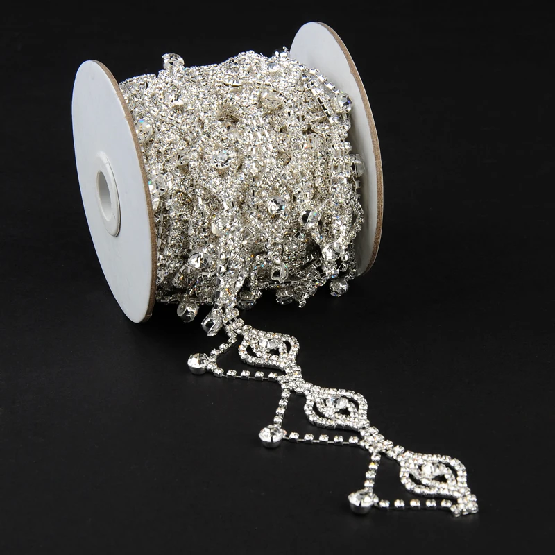 

10Yards Bridal Rhinestone Applique Silver Sparkly Handcrafted Crystal Trim For Sew On Wedding Dress Embellishments
