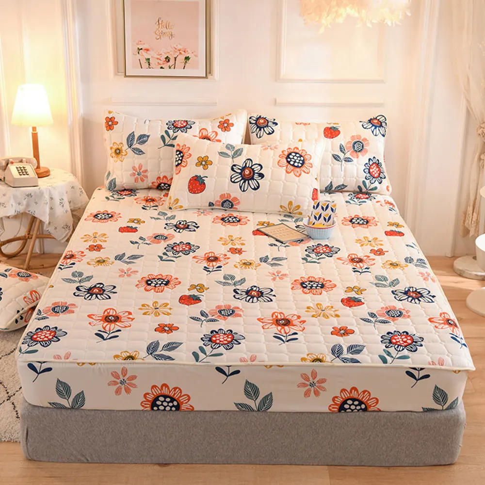 

Cartoon Style Pure Cotton Thicken Quilted Mattress Cover Mattress Protector Topper Pad Soft Comfortable Fitted Sheet Pillowcase