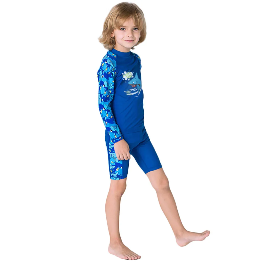 

BAOHULU Two Pieces Set Swimsuit Short Sleeve O-neck Shark Print Rash Guards UPF 50+ UV Protective Swimwear Sunblock Bathing Suit