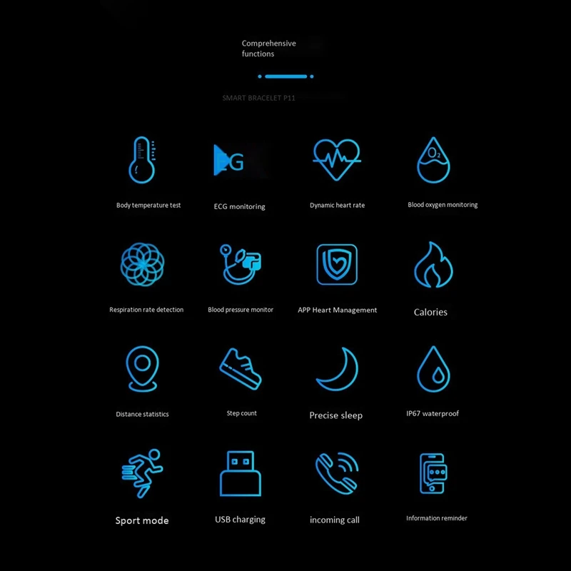 P11 умный Браслет Bluetooth фитнес-трекер IP67 водонепроницаемый измерение температуры