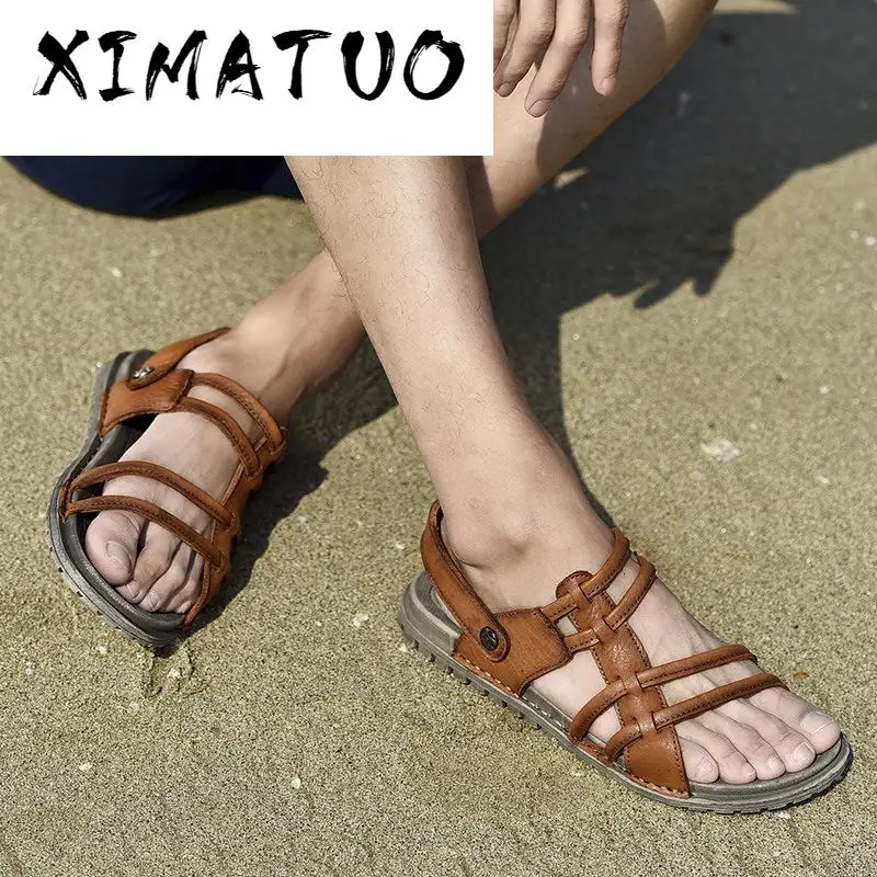 Сандалии мужские кожаные мягкие удобные босоножки в римском стиле повседневные