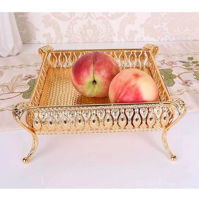 

2 Pc Metal Tray Round and Square Storage Box Multi-Functional Tray to Store the Jewelry Tray or Fruit Tray