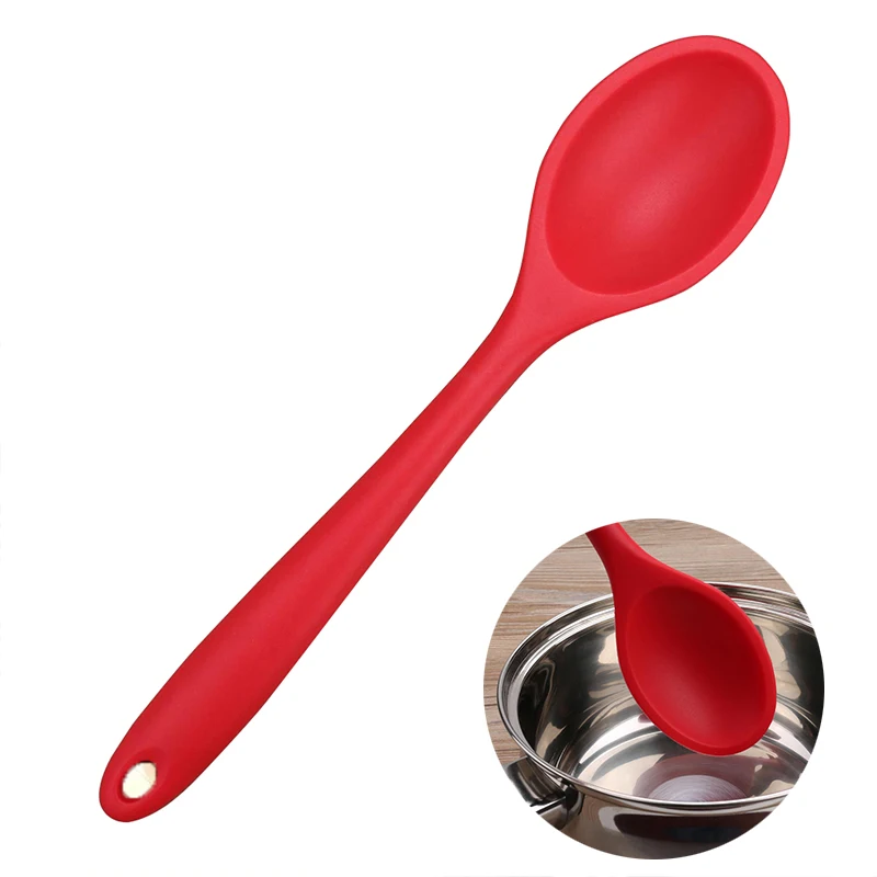 

Красная длинная рукоять силиконовая ложка для супа, устойчивая к высоким температурам, с длинной ручкой, антипригарная, для кухни, специаль...
