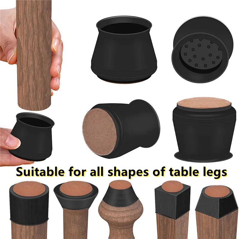 Silicone Chair Leg Protectors with Felt for Hardwood Floors Elastic Leg Cover Pad for Protecting Floors from Scratches and Noise