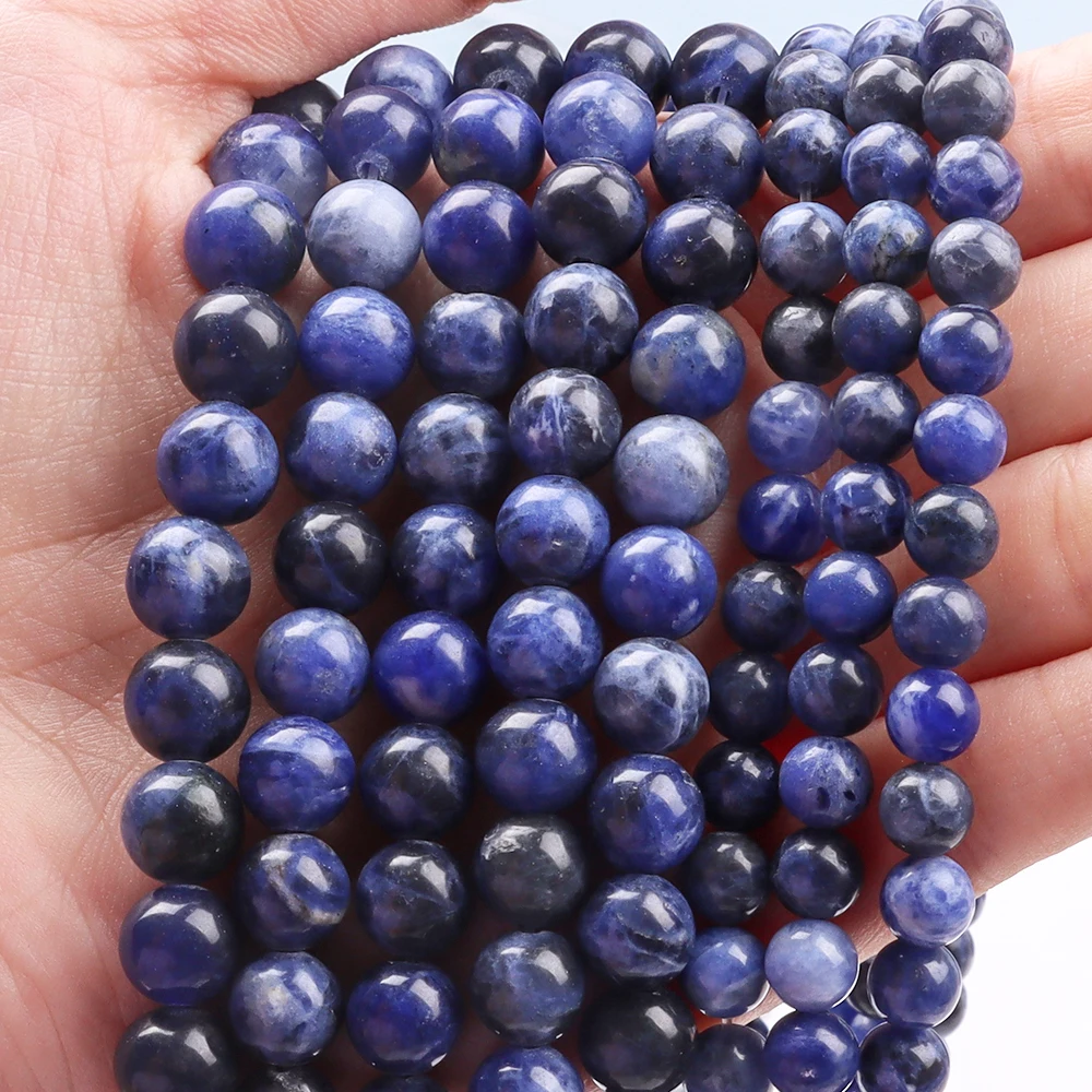 

Natural Gemstone Beads Round Loose Smooth Beads Used to Bracelet Earring Necklace Jewelry Making Blue-vein Stone Beads