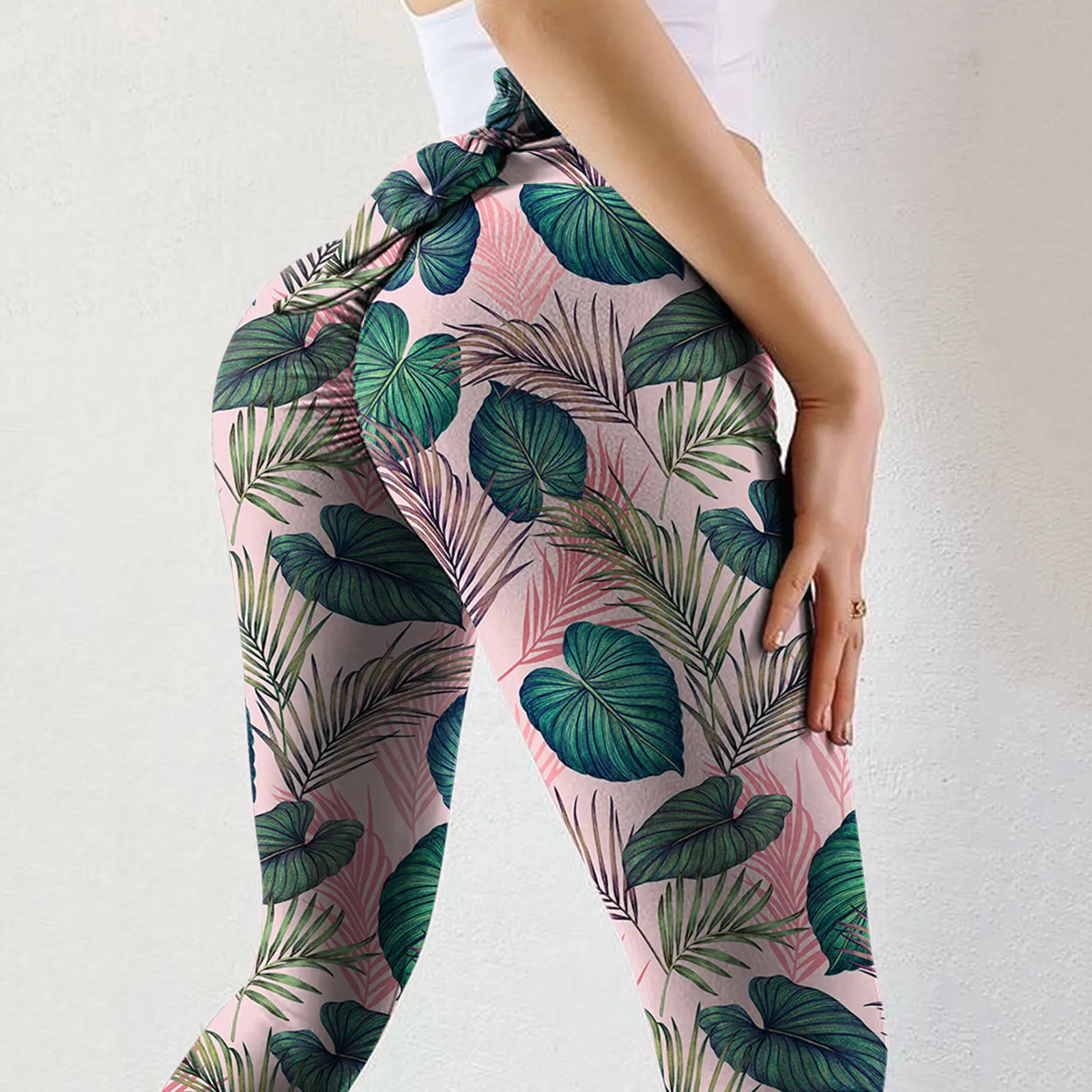 

Fitness Floral Print High Waist Leggings Casual Sports Bow Tie Yoga Pants Tights Clothing Push Up Gym Workout Leggings Trousers
