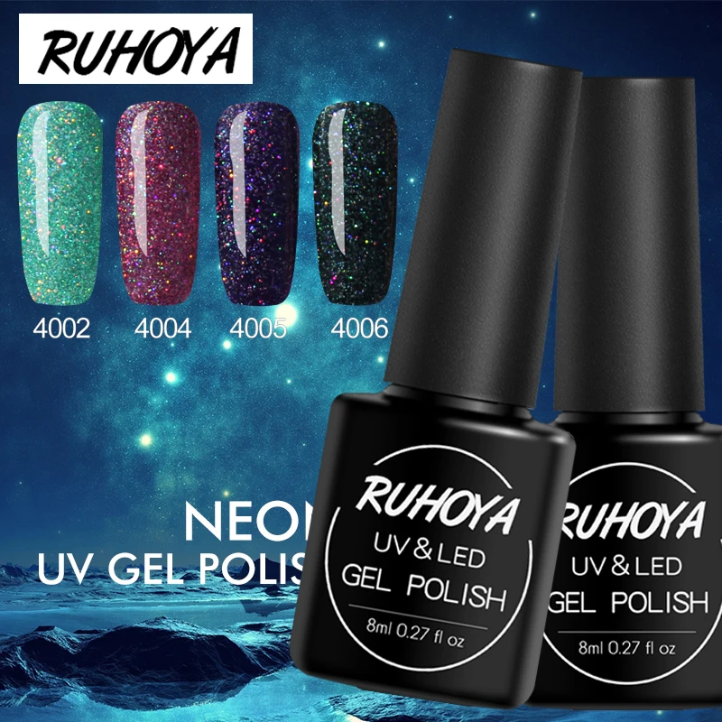 Ruhoya неоновый блестящий гель для ногтей 8 мл Полупостоянный Гель-лак геллак лак |